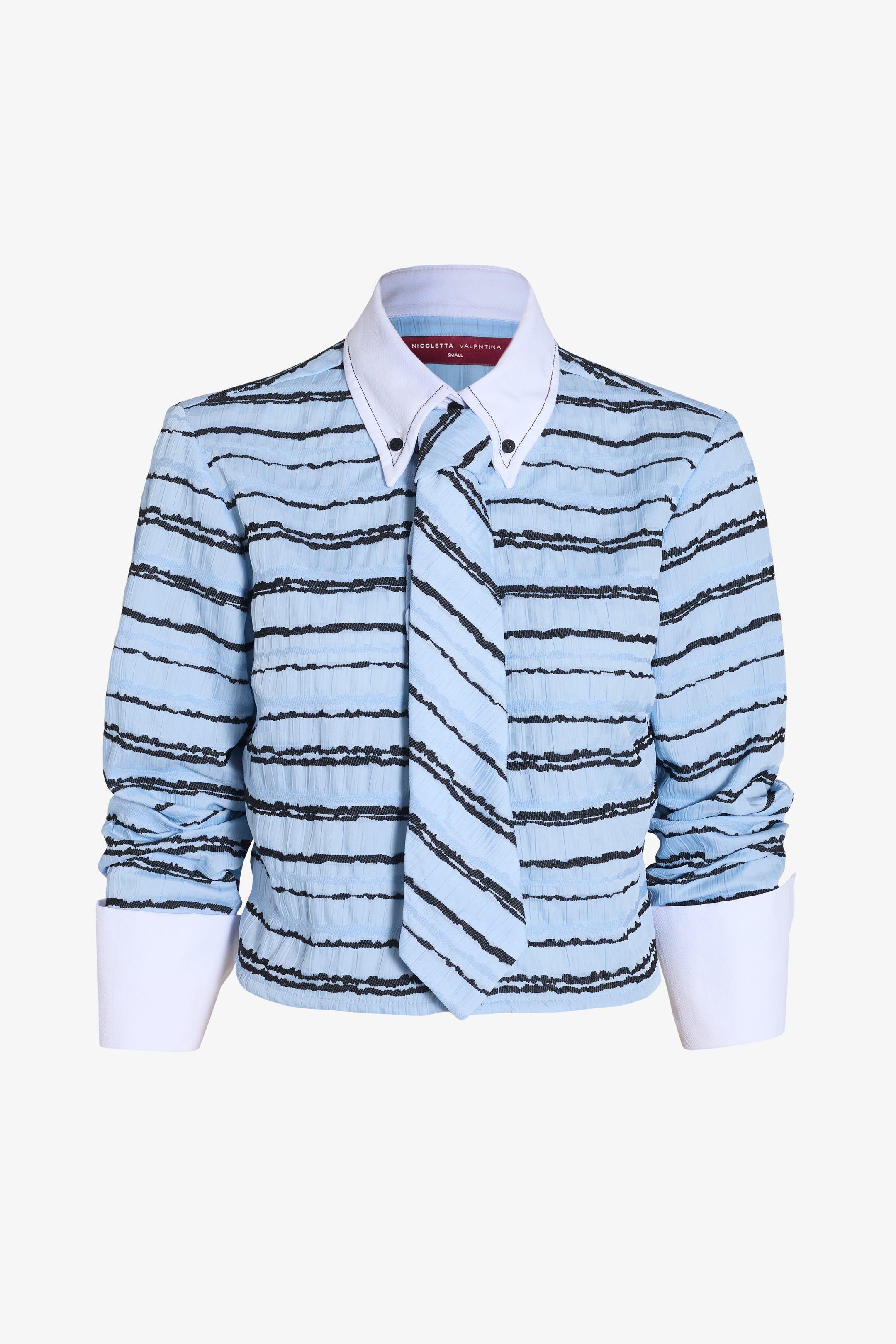 Blusa Harvey + corbata celeste corrugada